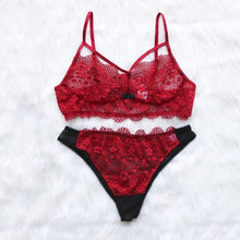 Load image into Gallery viewer, Sexy lace bra set women red floral
