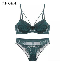 Load image into Gallery viewer, 2019 New Bandage Green Lace Bra Set Women