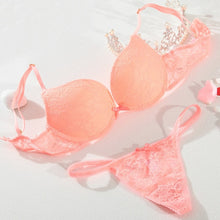Load image into Gallery viewer, Deep V Lace Surface Push Up Sexy Bra Panty Sets Matching Bow G-string Comfortable Underwear Women Lingerie Set Intimates