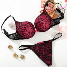Load image into Gallery viewer, Deep V Lace Surface Push Up Sexy Bra Panty Sets Matching Bow G-string Comfortable Underwear Women Lingerie Set Intimates