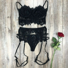 Load image into Gallery viewer, Women Sexy Lingerie Lace Babydoll Open Bra Set G-String